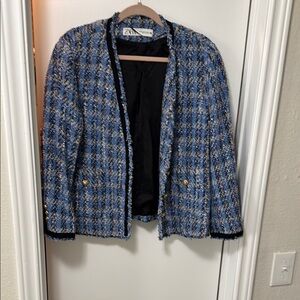 Zara Women's Blue Tweed Jacket